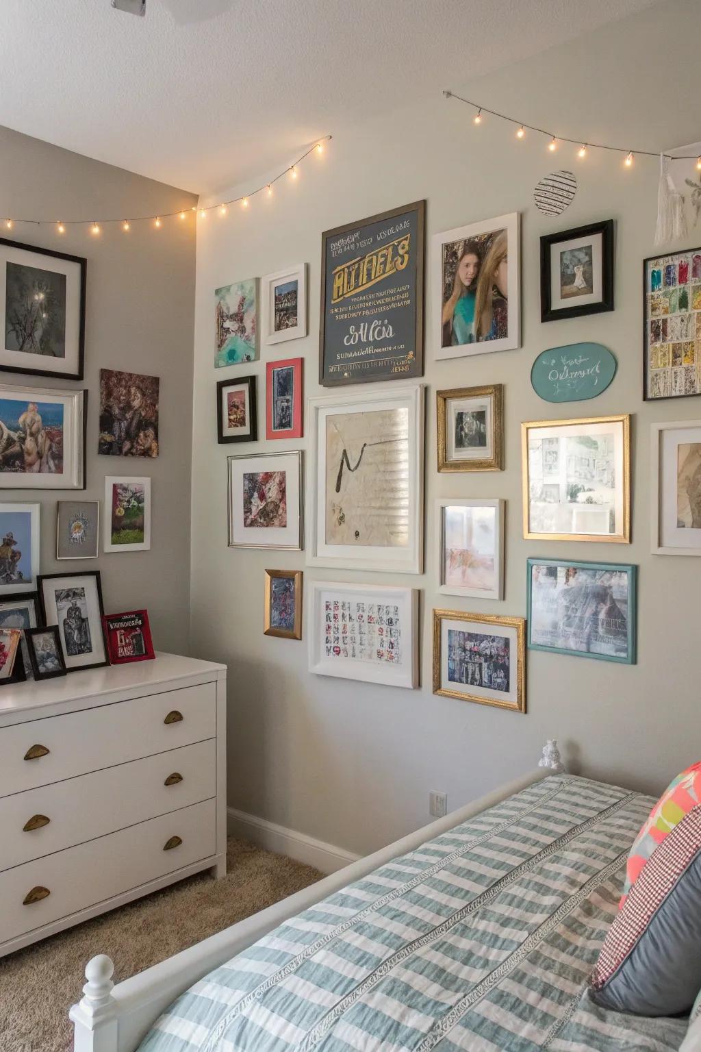 A gallery wall is a personal canvas, ideal for displaying a tween's evolving style and passions.