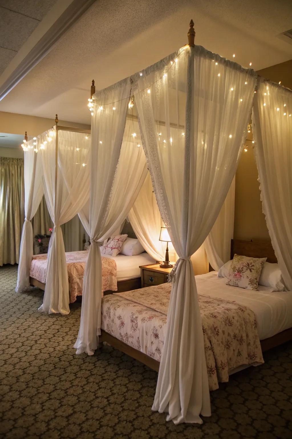 Canopy beds bring a touch of magic and adventure to the room.