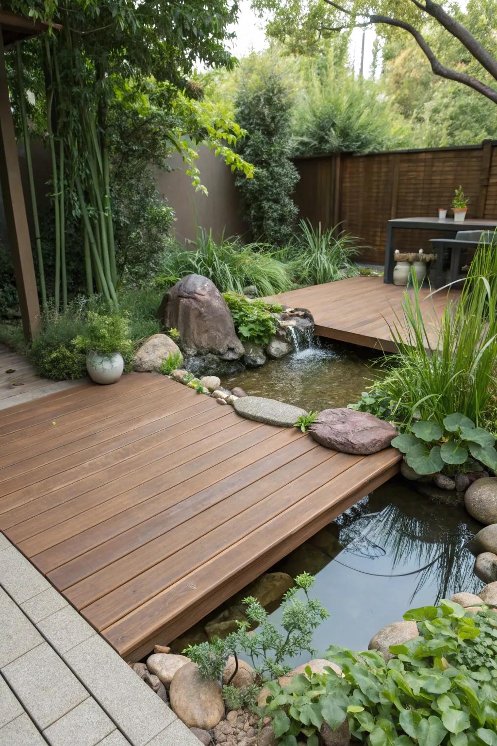 Earthy shades harmonize with nature for a peaceful deck atmosphere.
