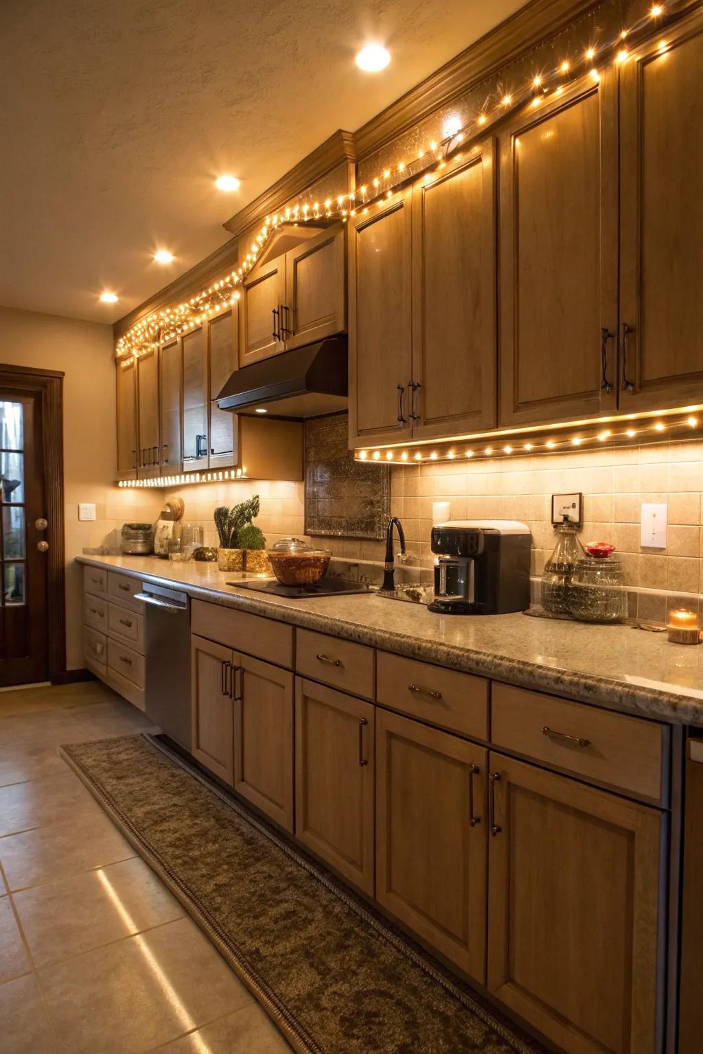 Rope lights bring a warm and inviting light to kitchen spaces.