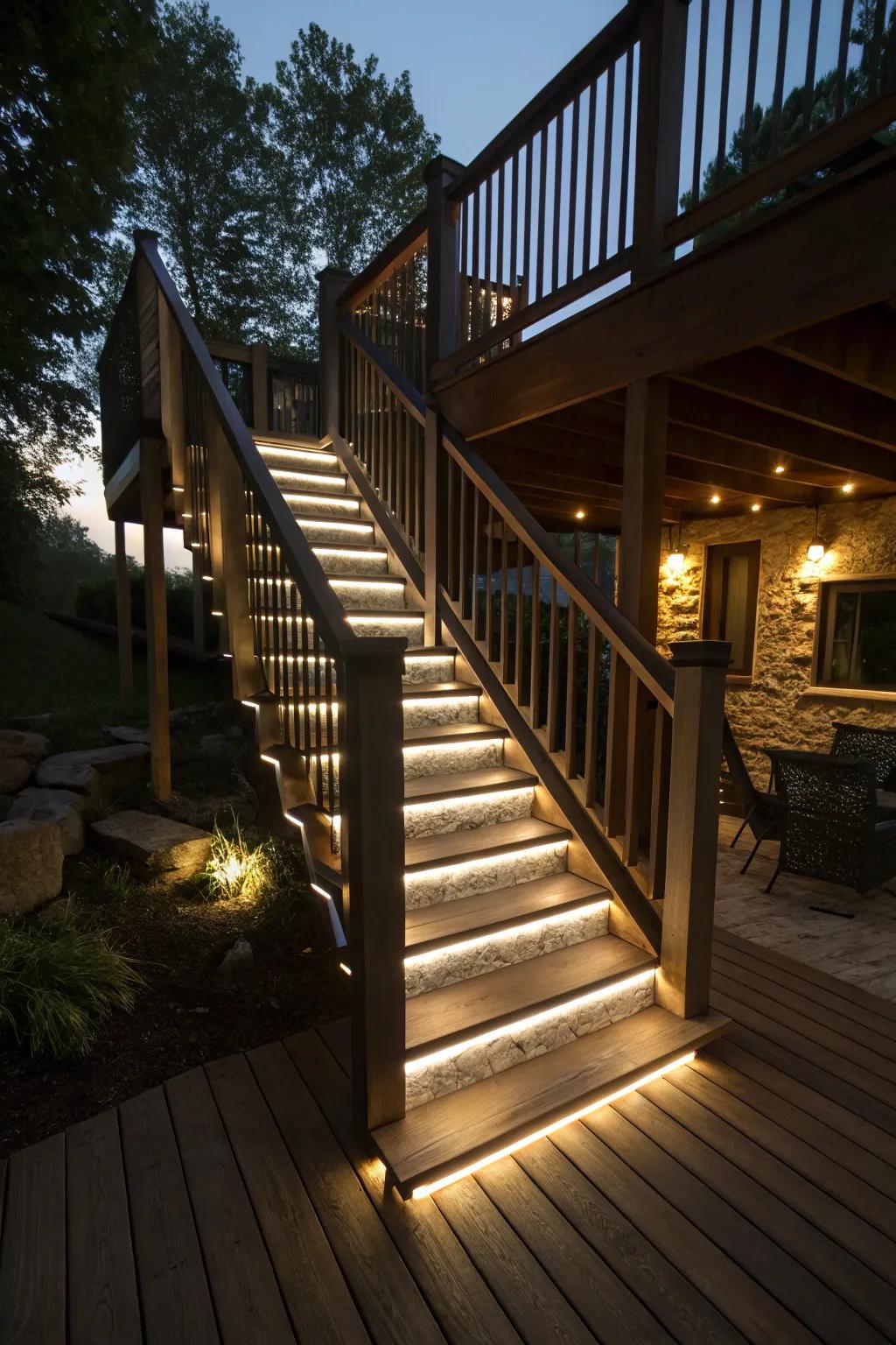 Staircase lighting guarantees safety while also adding a hint of class.