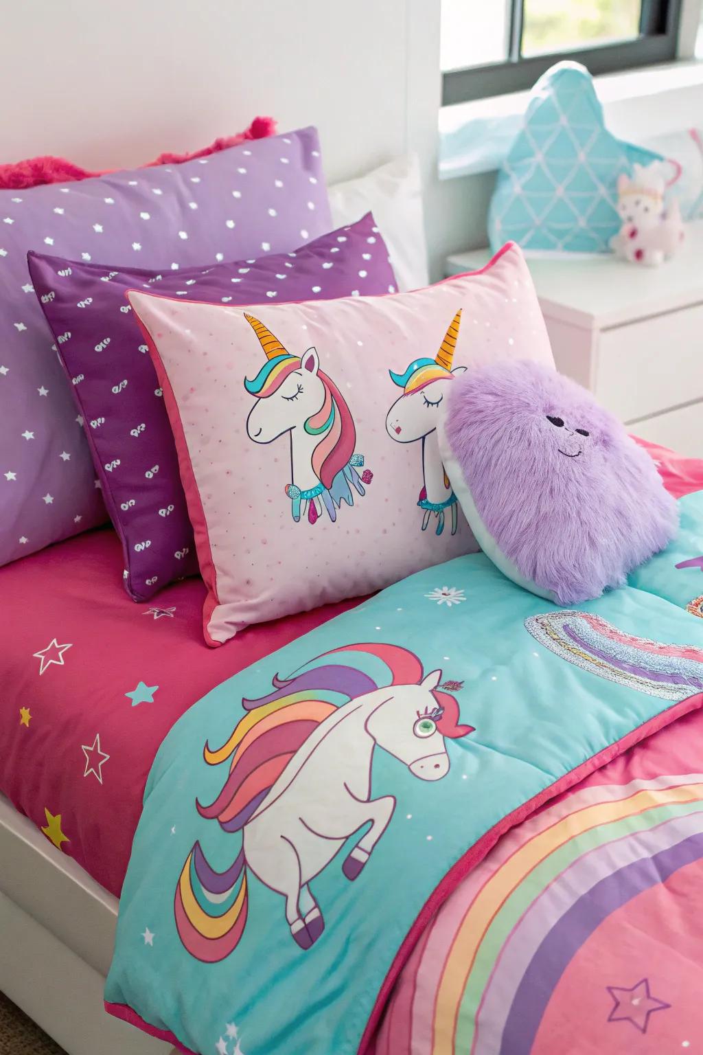 Themed bedding with mystical creatures creating an enchanting haven.