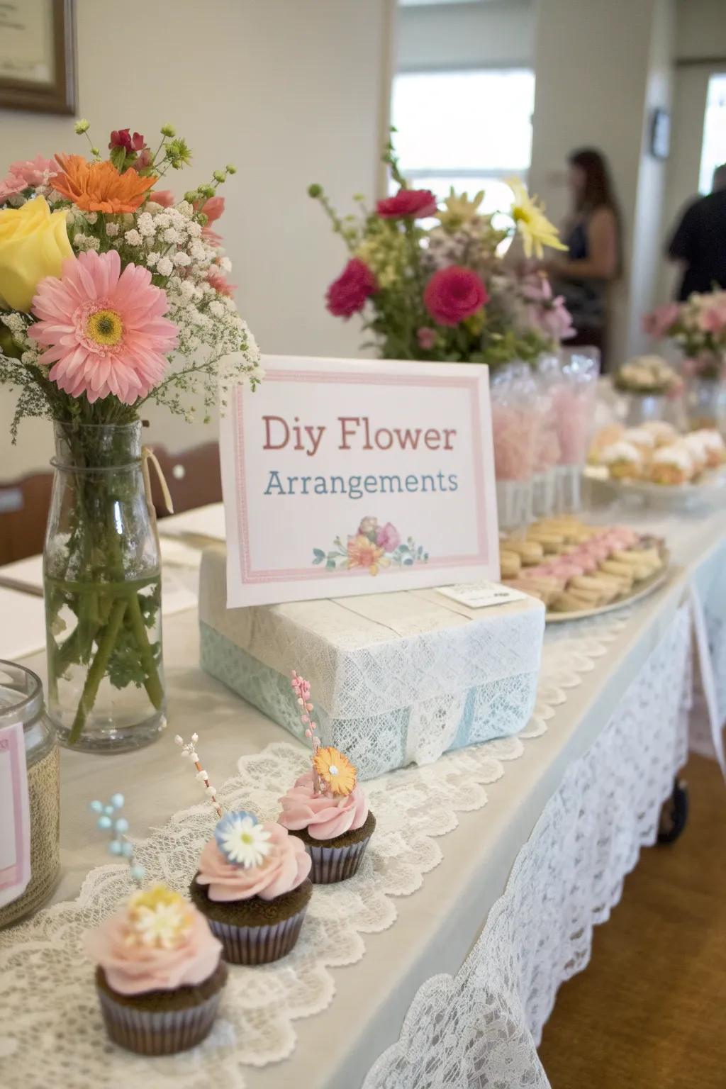 An innovatively designed table featuring DIY floral stations and customized accents.