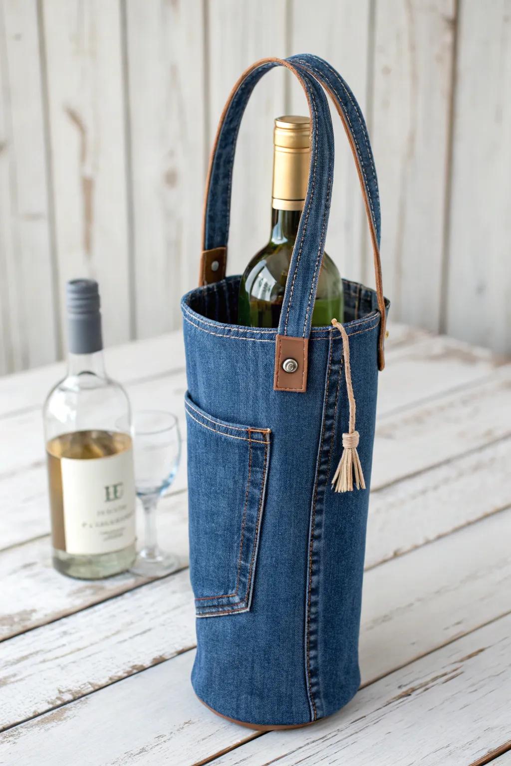 Transform your old jeans into this stylish denim drink transporter &mdash; the ideal fusion of style and sustainability!
