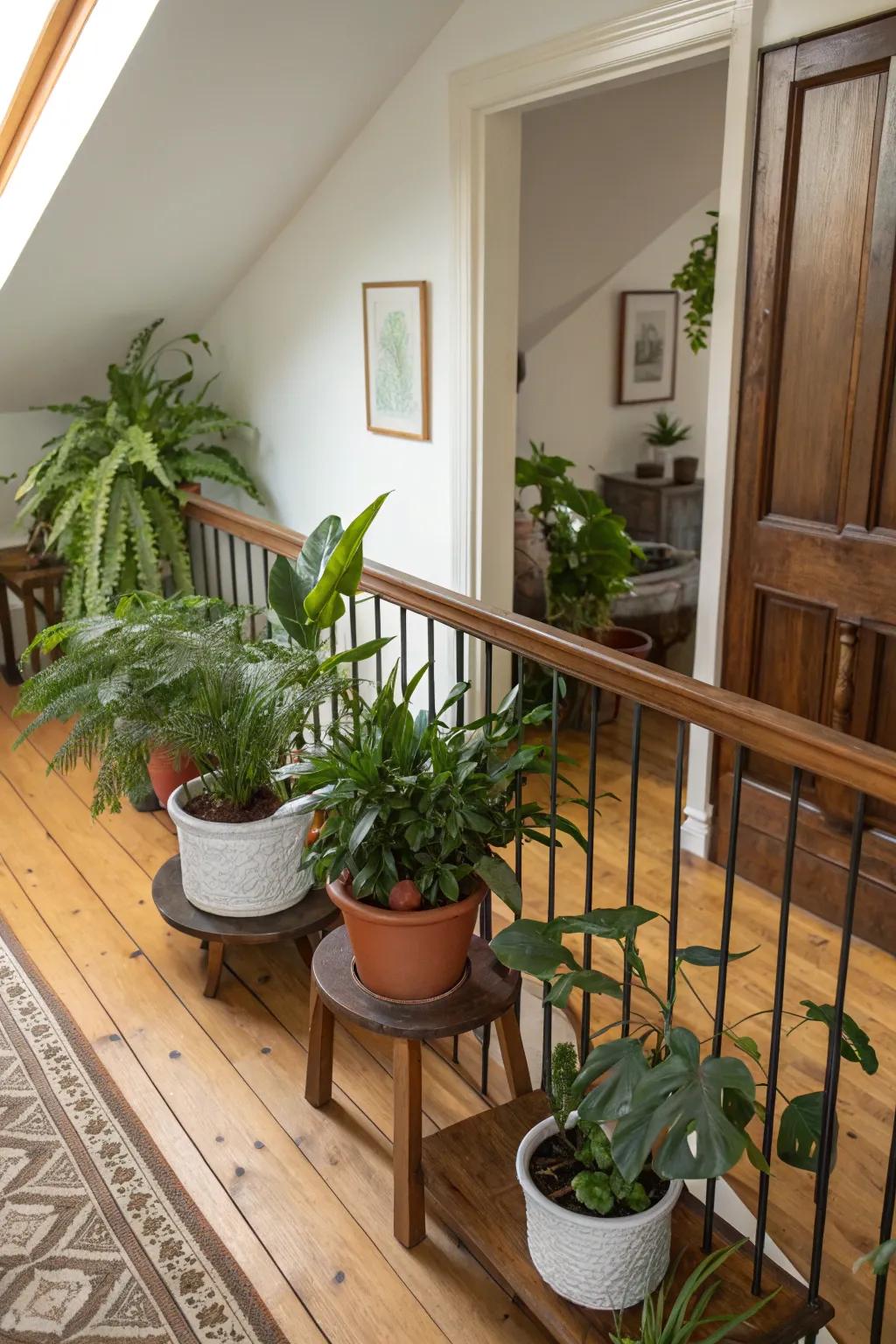 The introduction of greenery breathes fresh life into the landing.