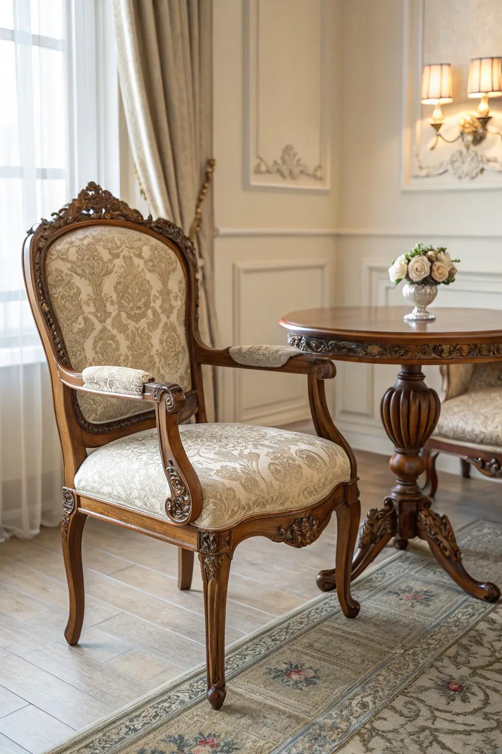 Elegant vintage furniture that adds a glimpse of Venetian history.