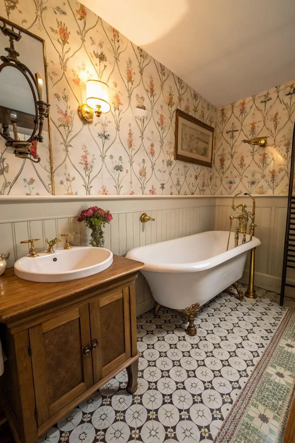 Brass hardware provides warmth and beauty to any restroom.