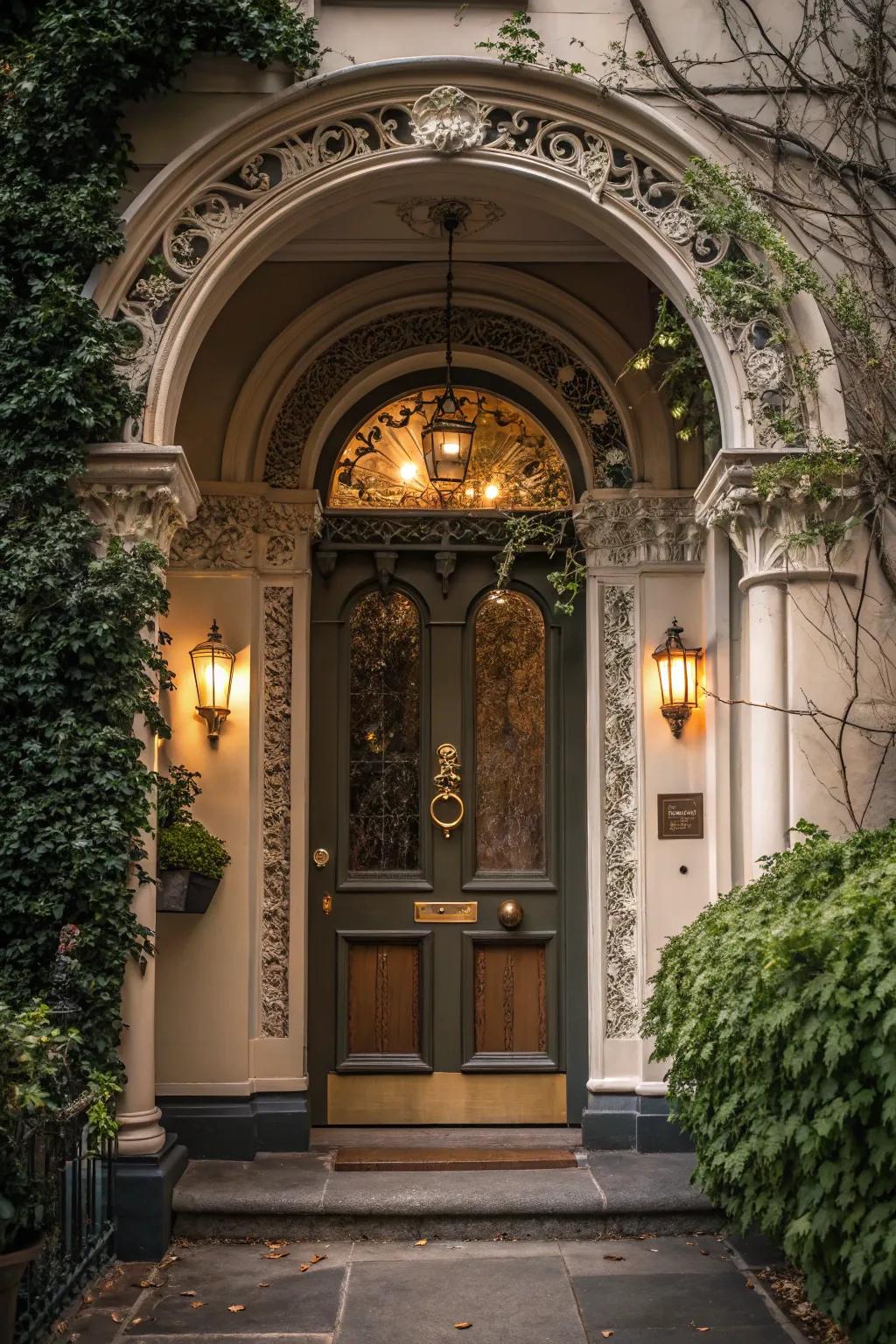 A refined arched entryway elevates this Victorian home's charm.