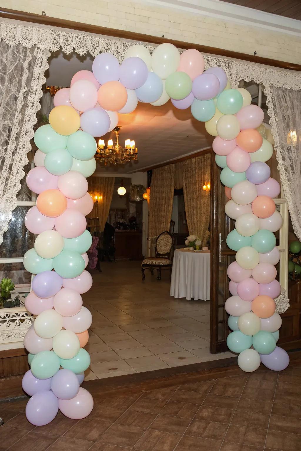 A whimsical ethereal pastel archway, greeting guests with enchantment.