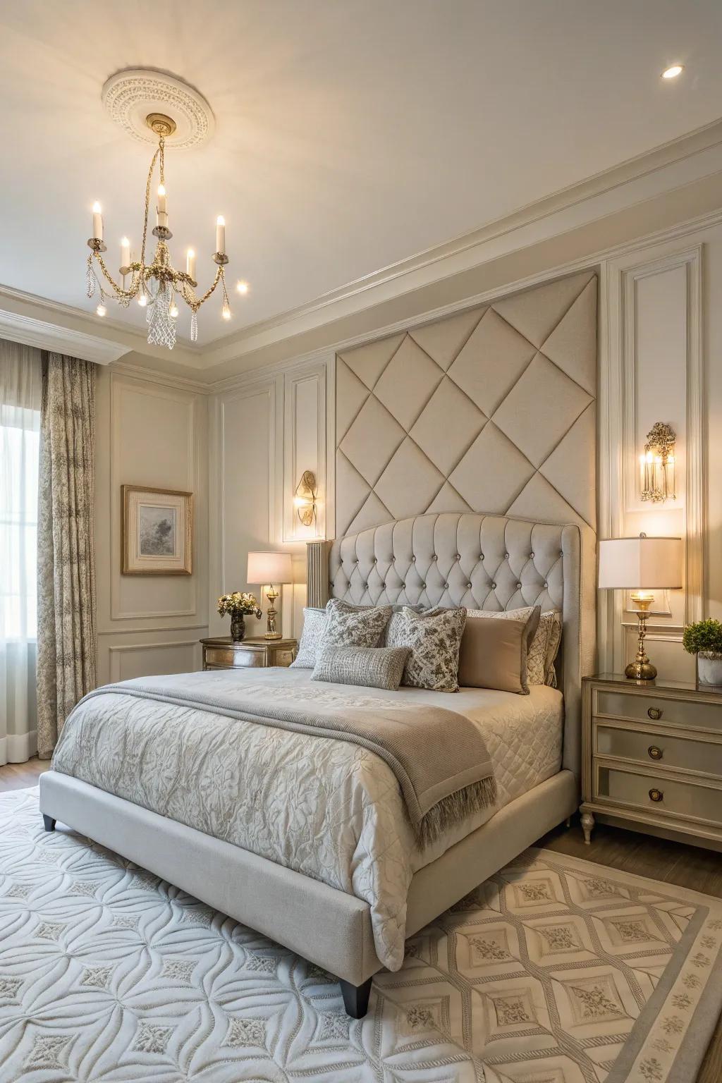 A highlight wall using paneling can transform your personal space into a lavish retreat.