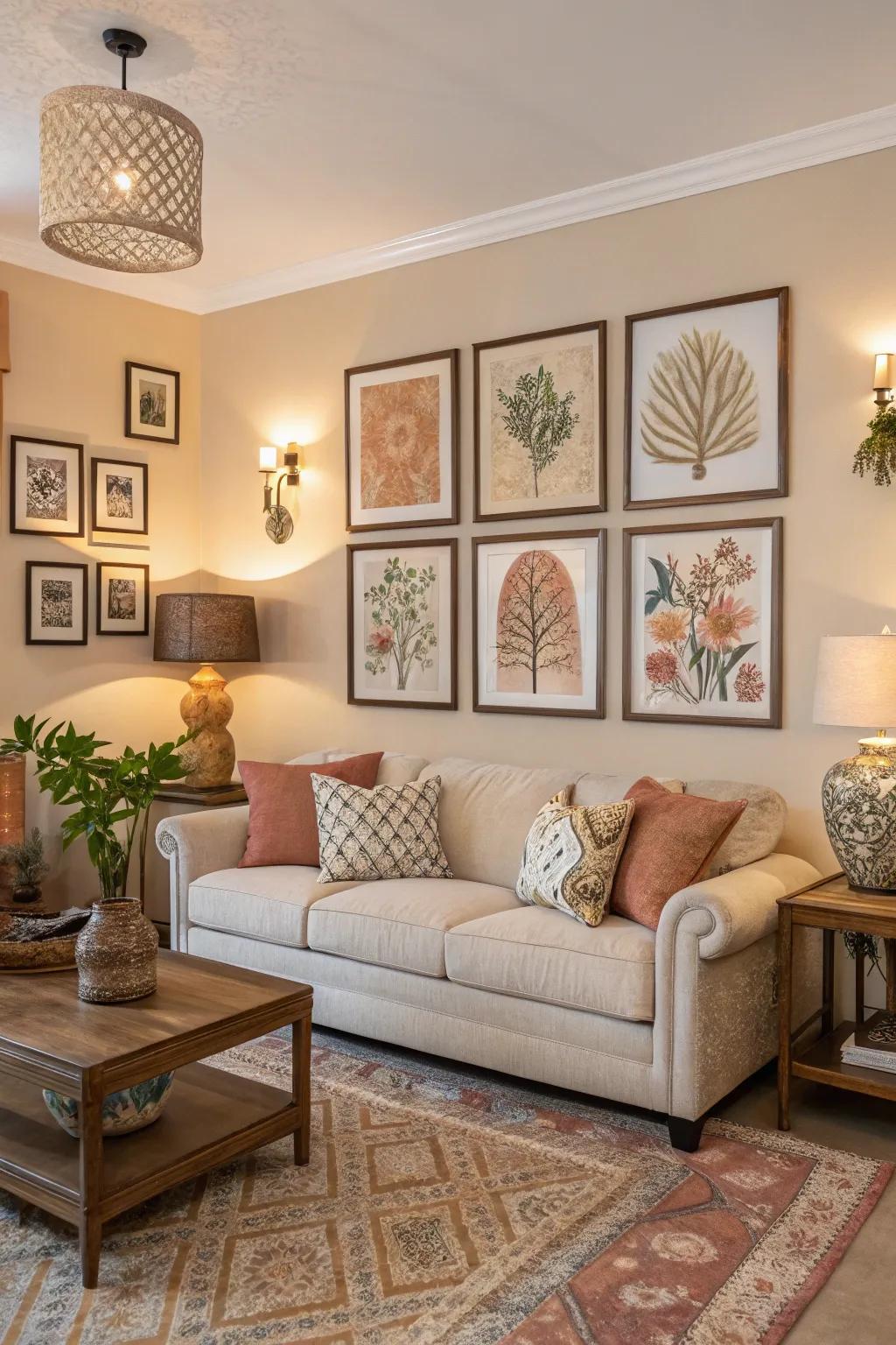 Wall art that harmonizes with the living room’s overall color scheme.