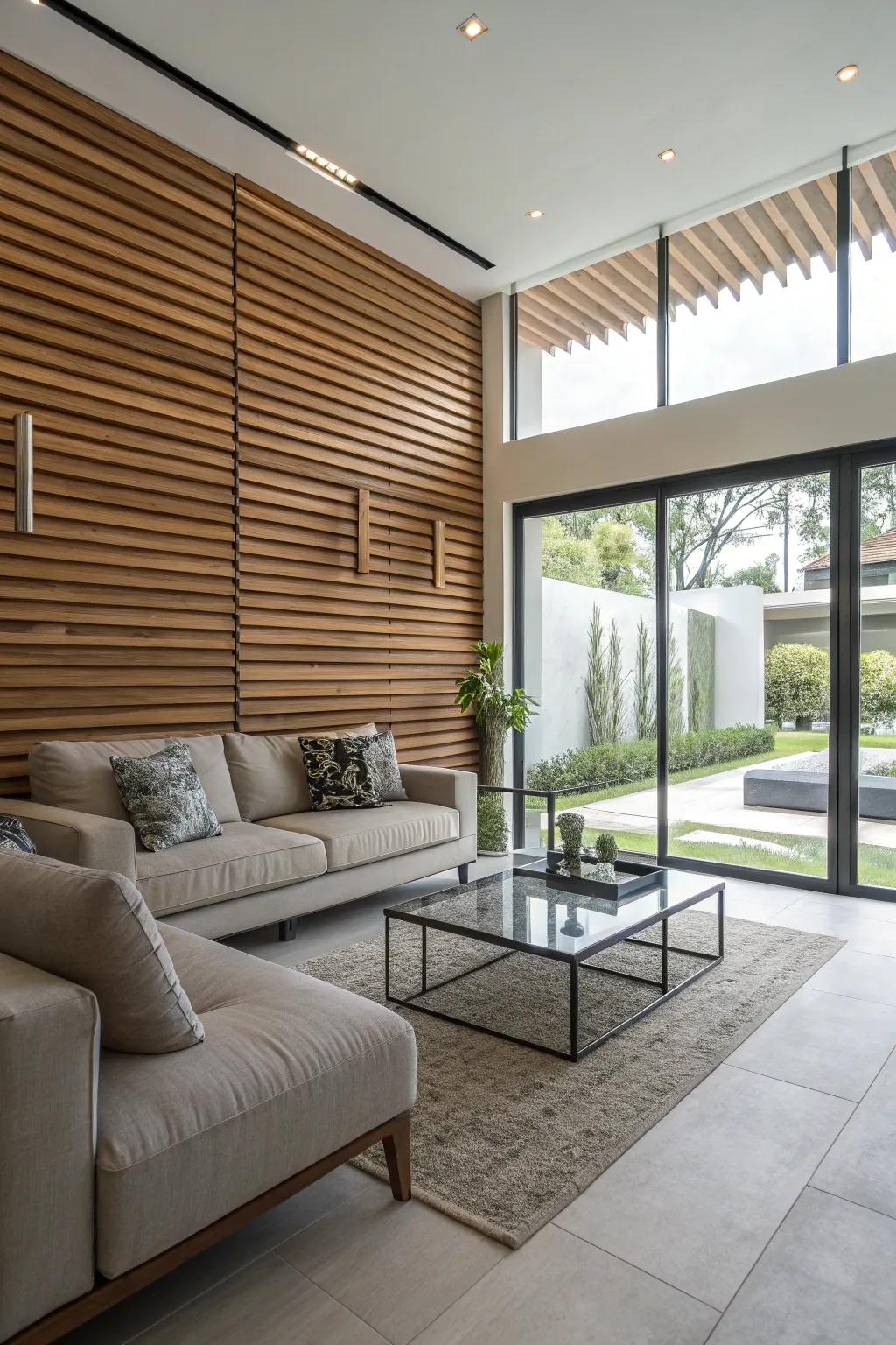 Elegant, modern horizontal wooden slats.