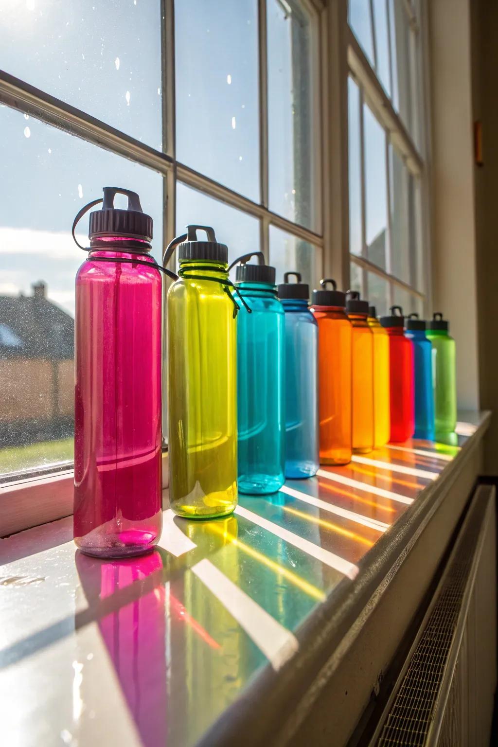 Revitalize your decor using vibrant water bottle artistry.