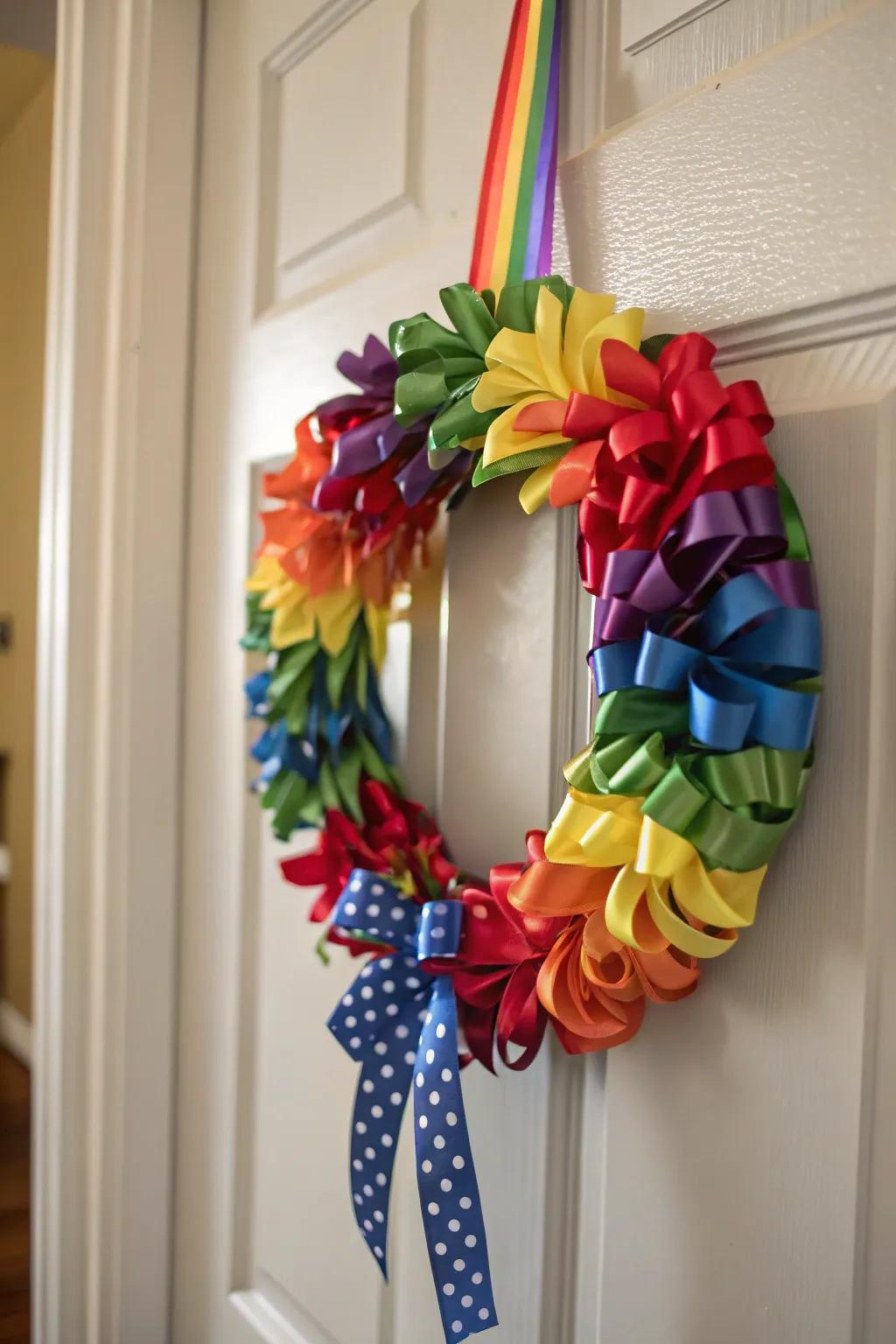 A decorative ribbon wreath that welcomes guests with style.