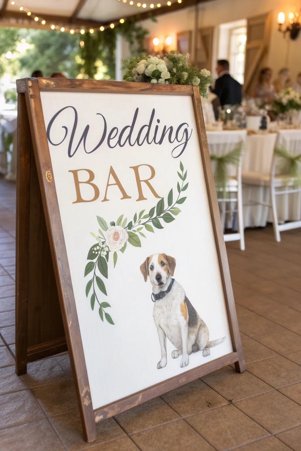 A custom bar sign is embellished with an animal art piece.