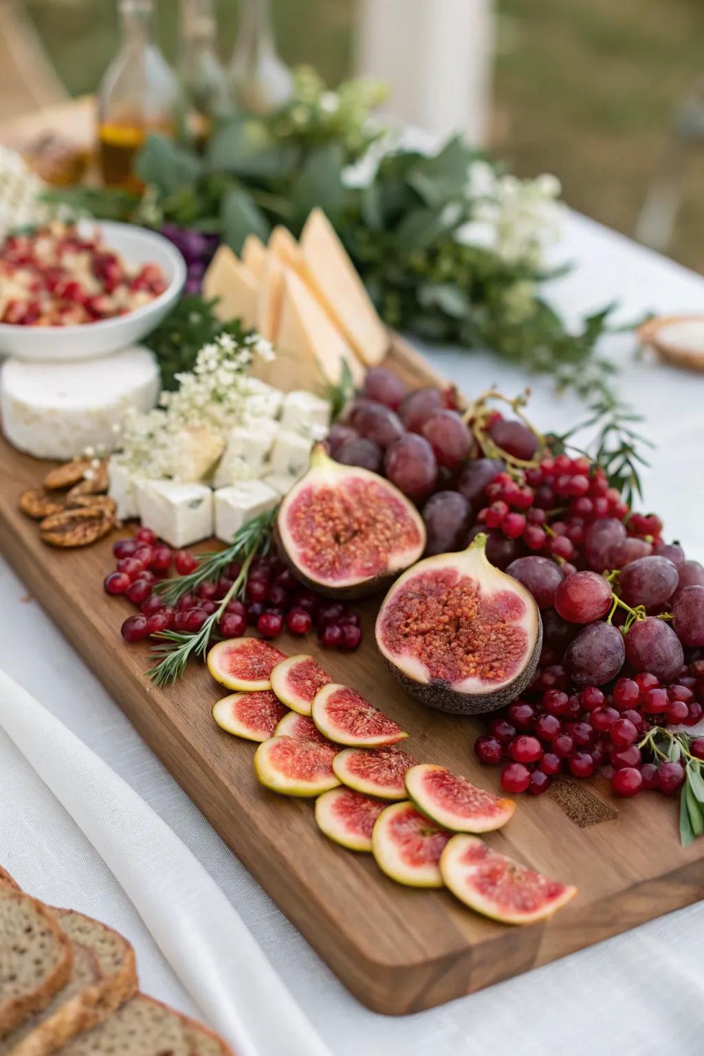 Colorful fruits add vibrancy and freshness to the board.