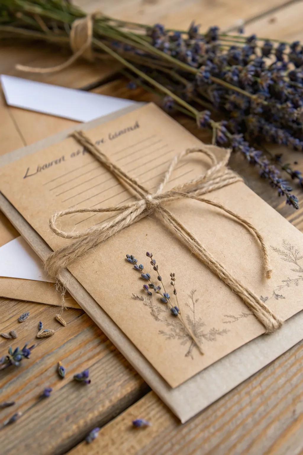 Countryside wedding invitation with fiber paper, radiating warmth and charm.