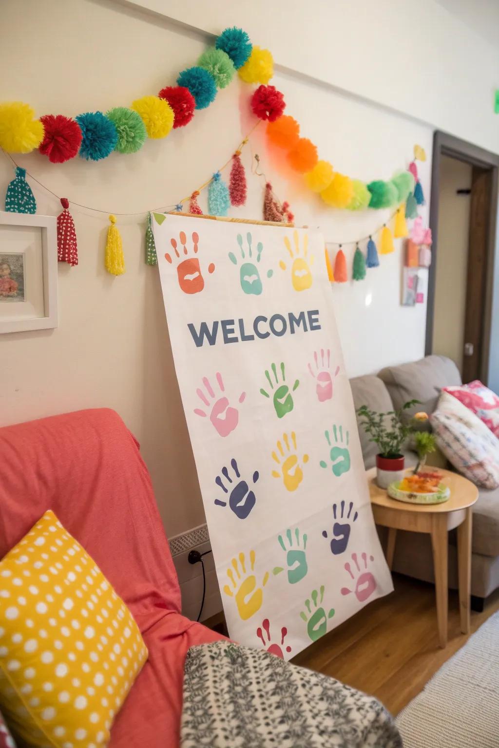 Family hand imprints contribute a personal element to welcome boards.