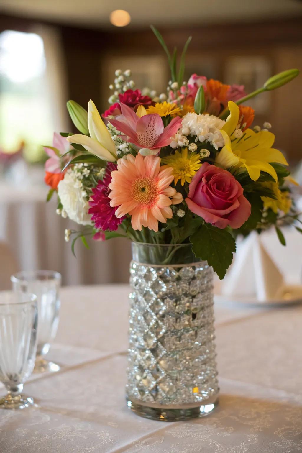 A vibrant floral arrangement to welcome someone home.
