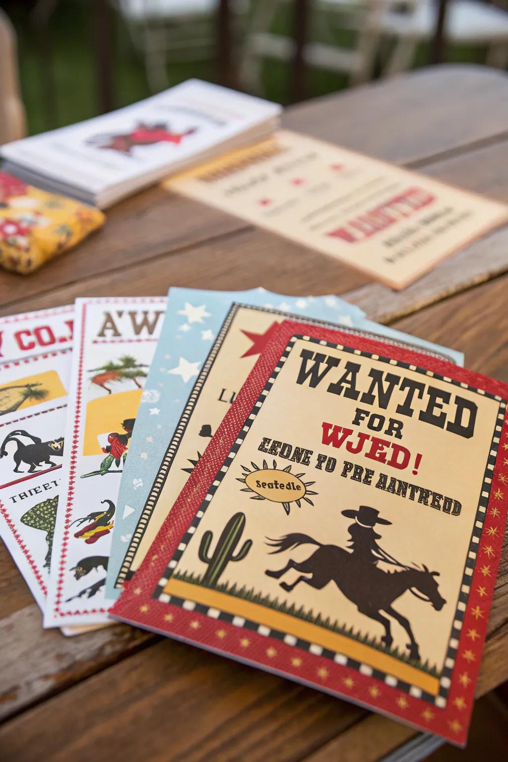 Outlaw circulars for invitations set the ultimate Western feel.