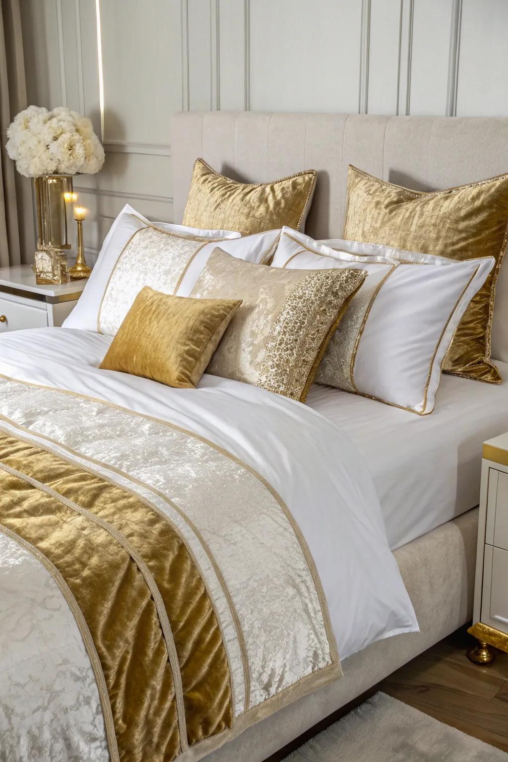 The richness of velvet and satin elevates the comfort.