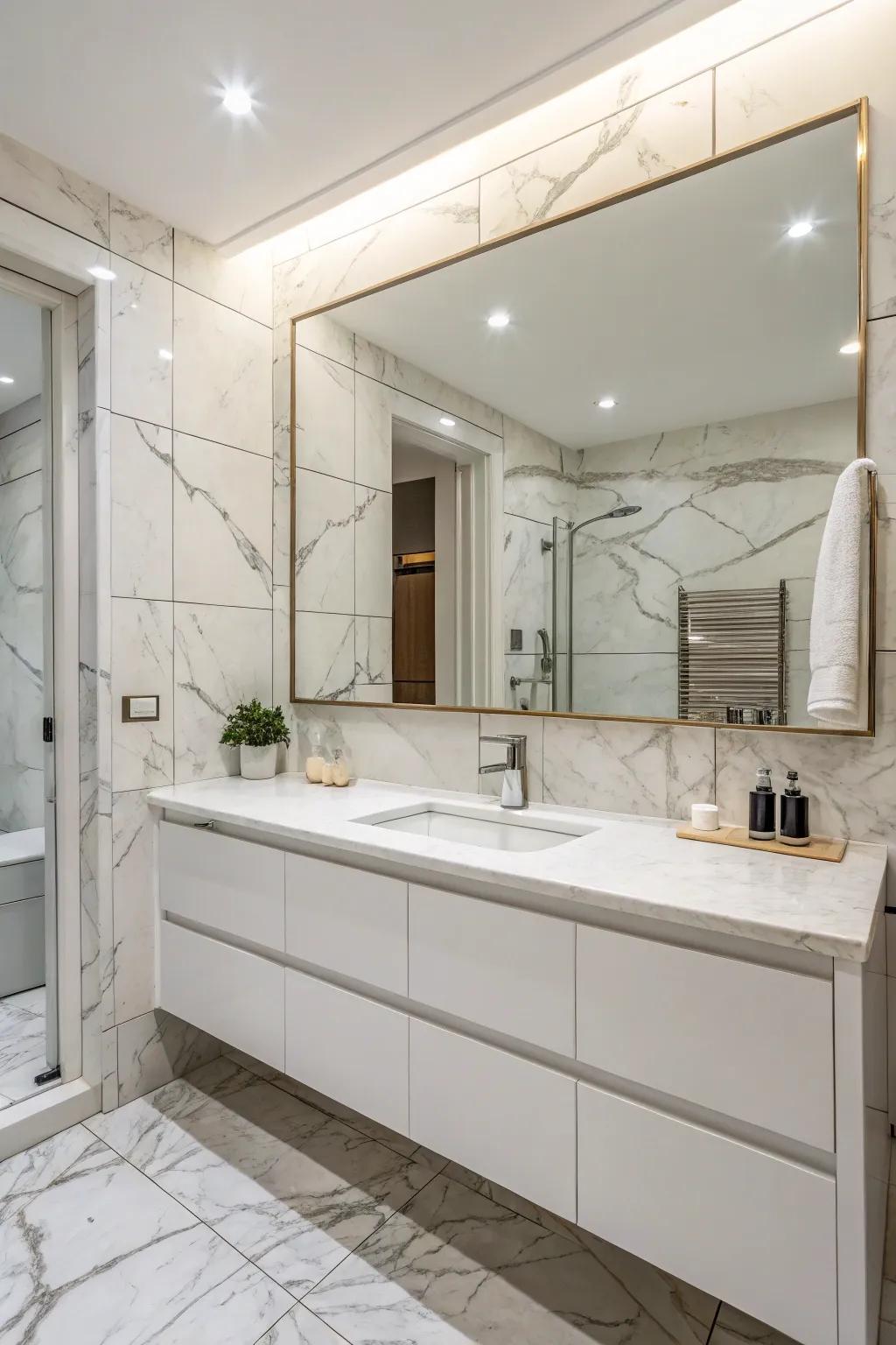 Marble-effect tiles offer luxury and elegance.
