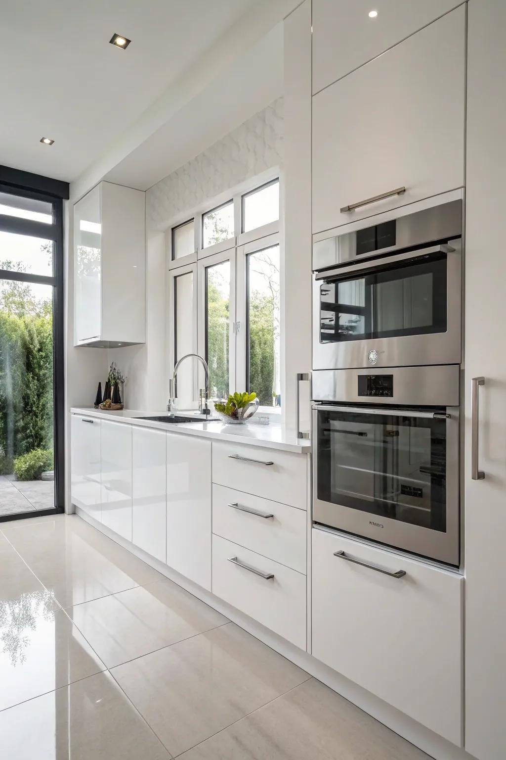 Sleek silver fixtures for a cutting-edge minimalist culinary concept.