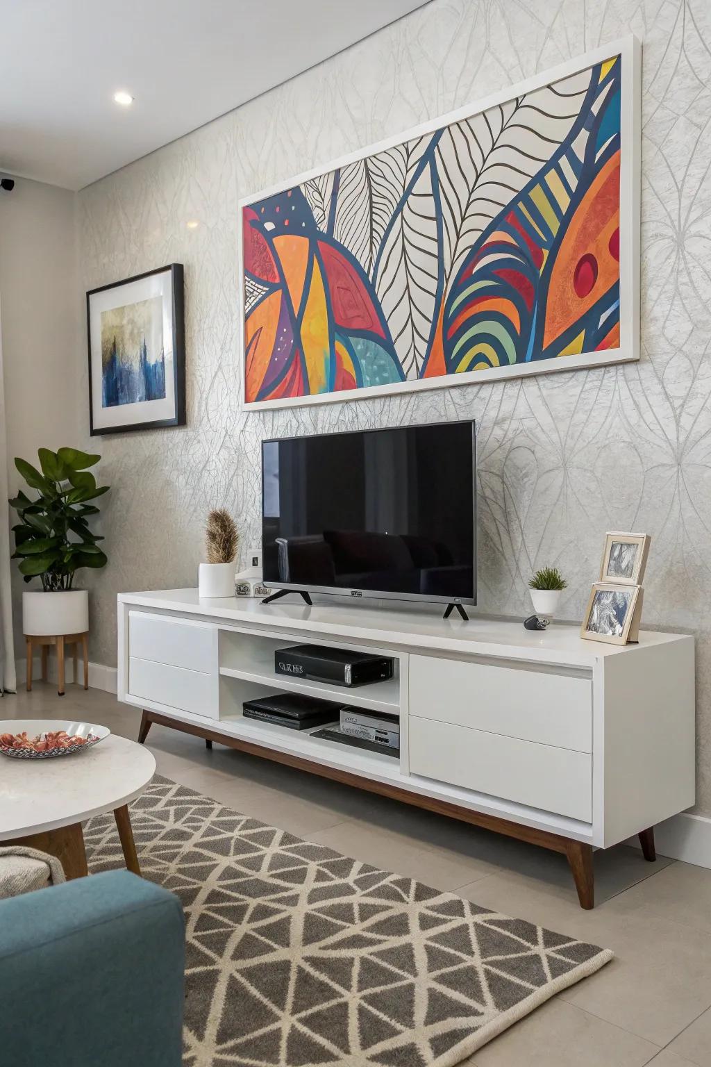 Improve your decor using inventive wall embellishments above your TV.