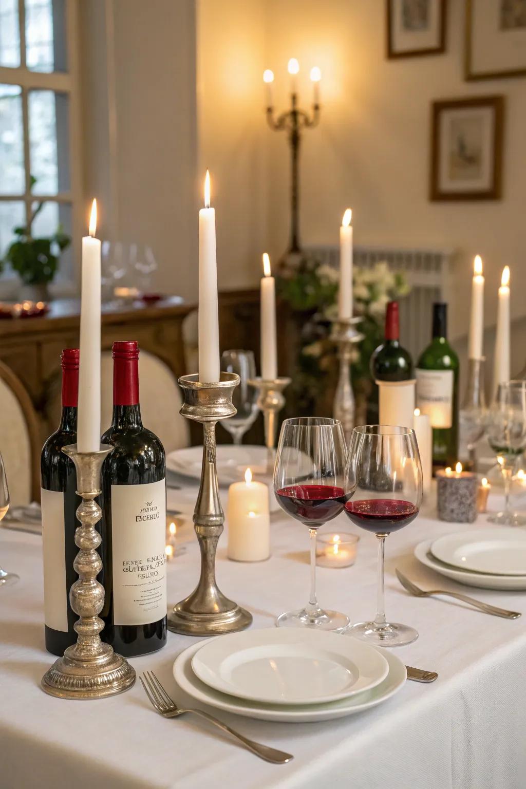 Candles craft a welcoming and snug atmosphere for any wine social.