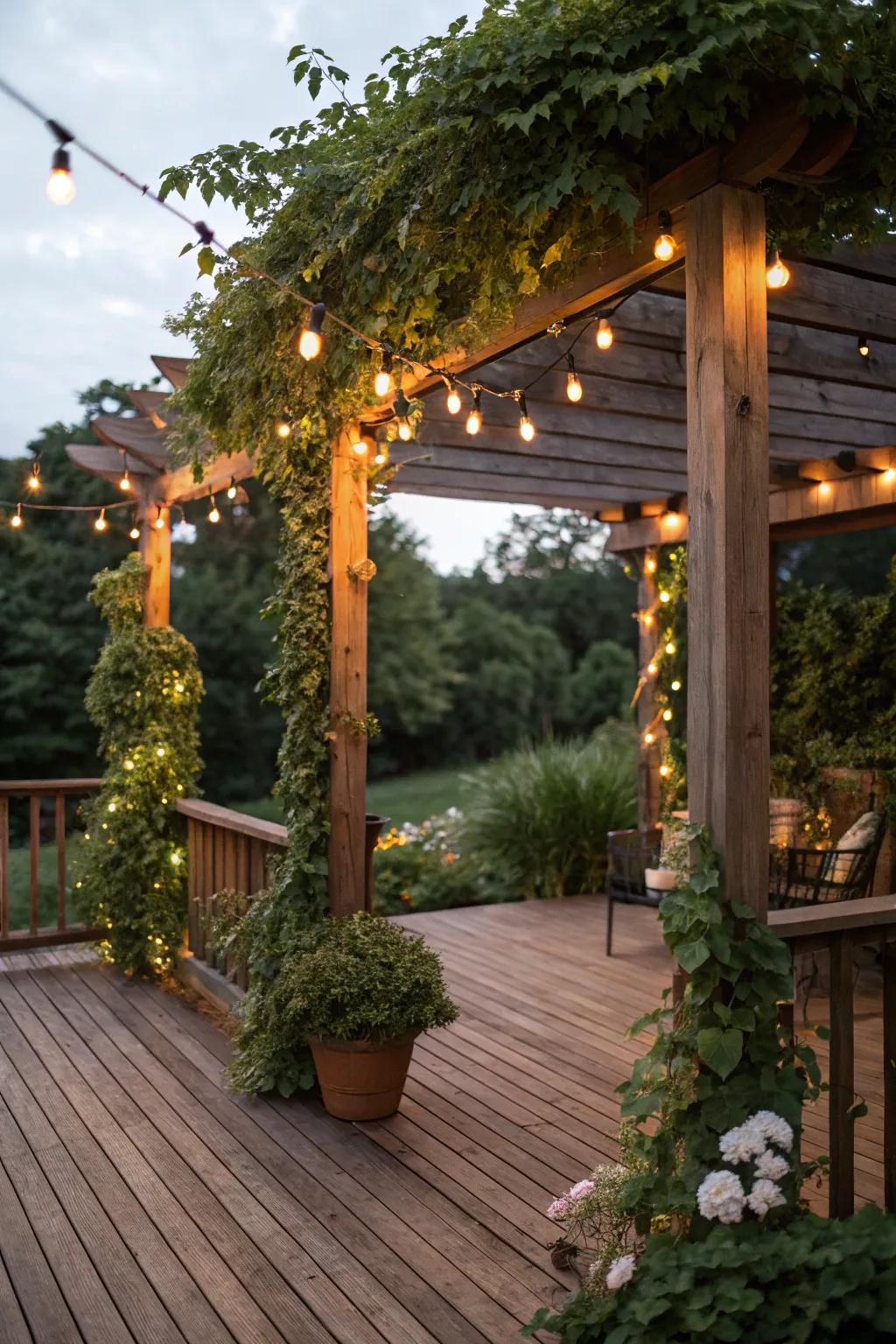 A pergola enriches your wooden deck with style and comfort.