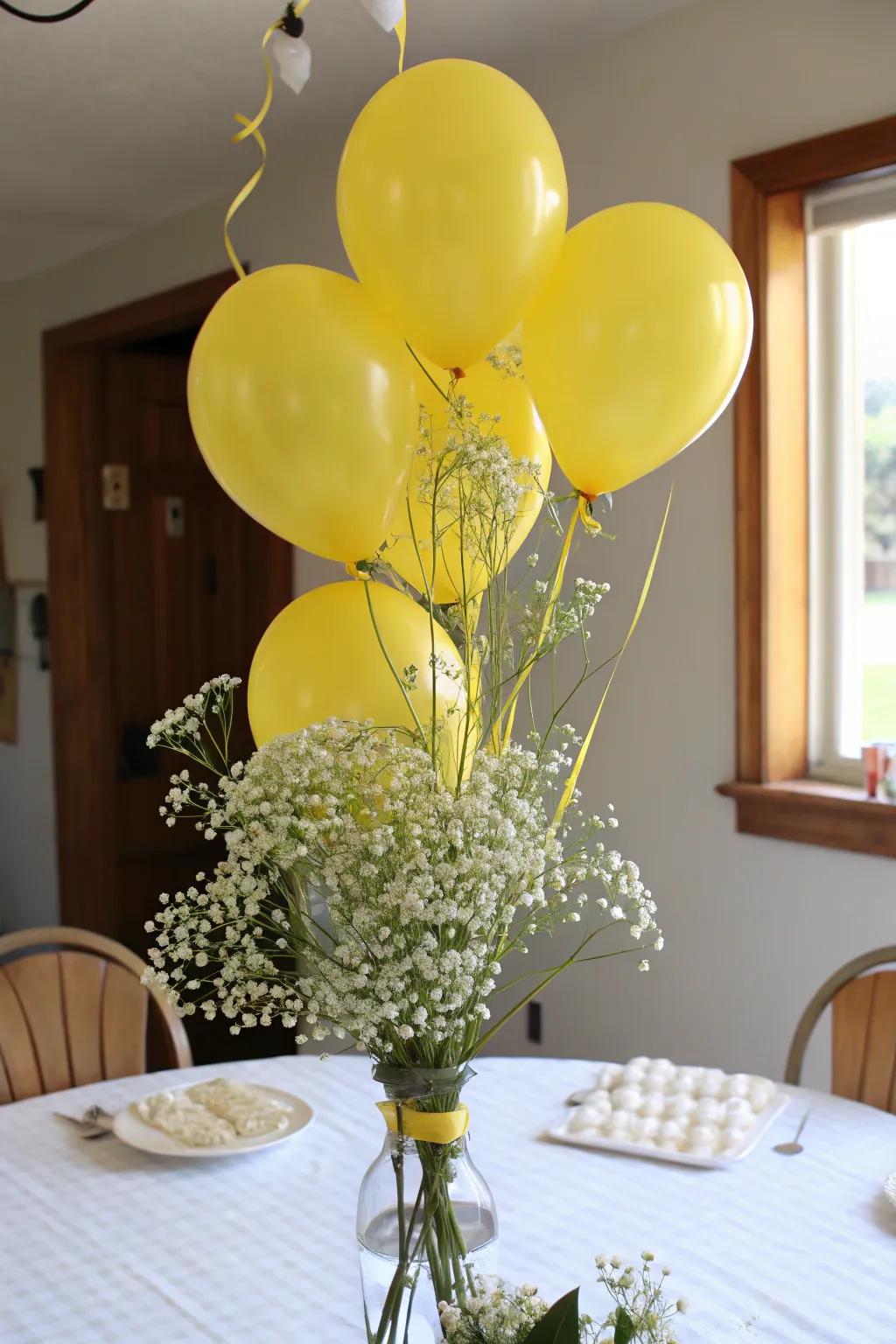 Elegant balloon bouquet accented with floral touches.