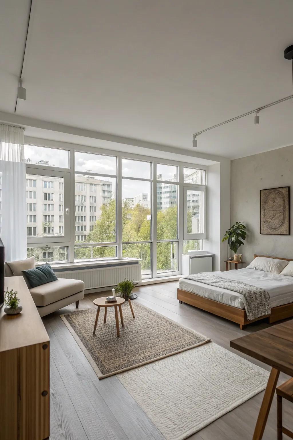 Minimalist furnishings help maintain a tidy and spacious atmosphere.