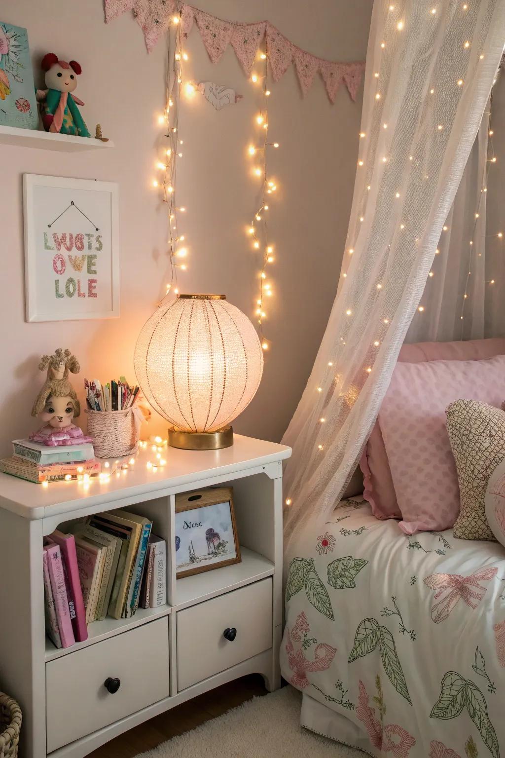 Dreamy lights cast a wondrous glow across the room.