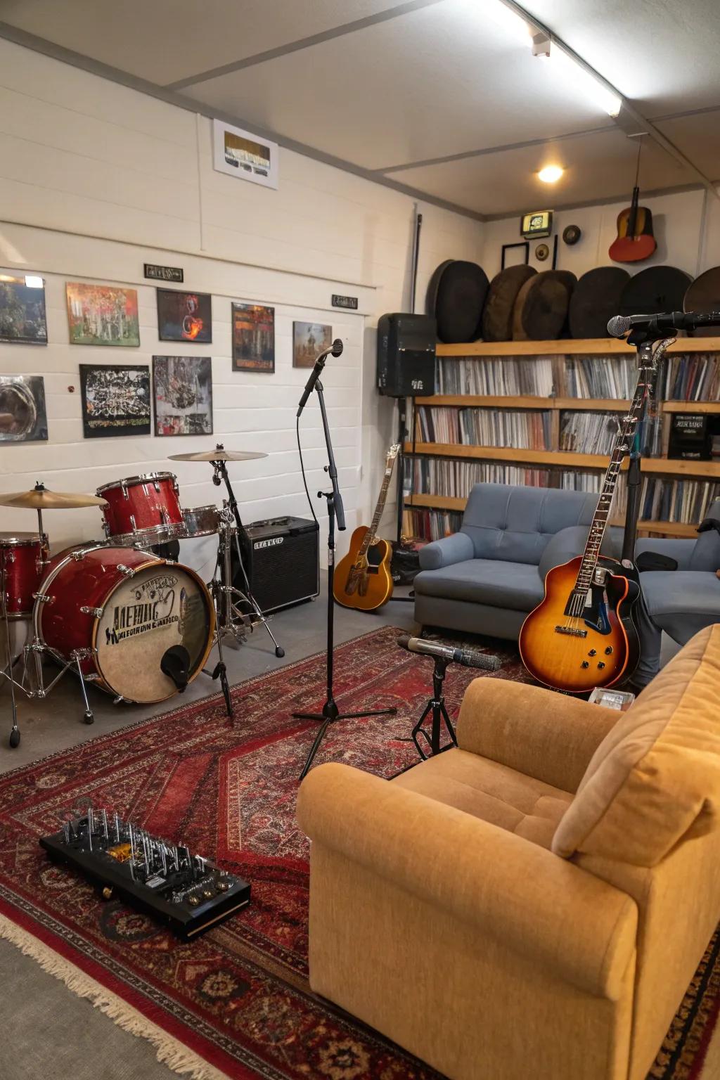 Unleash your imagination within a garage, remodeled into a sound-protected melody studio.