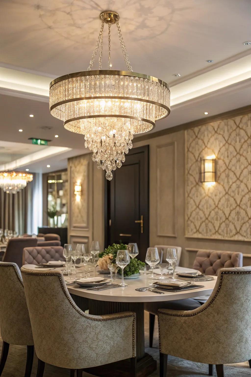 Pronounced illumination infuses sophistication and emphasis into the supper precinct.