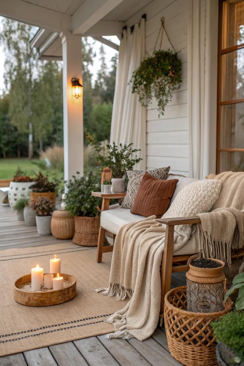 Organic hues composing a peaceful porch environment.