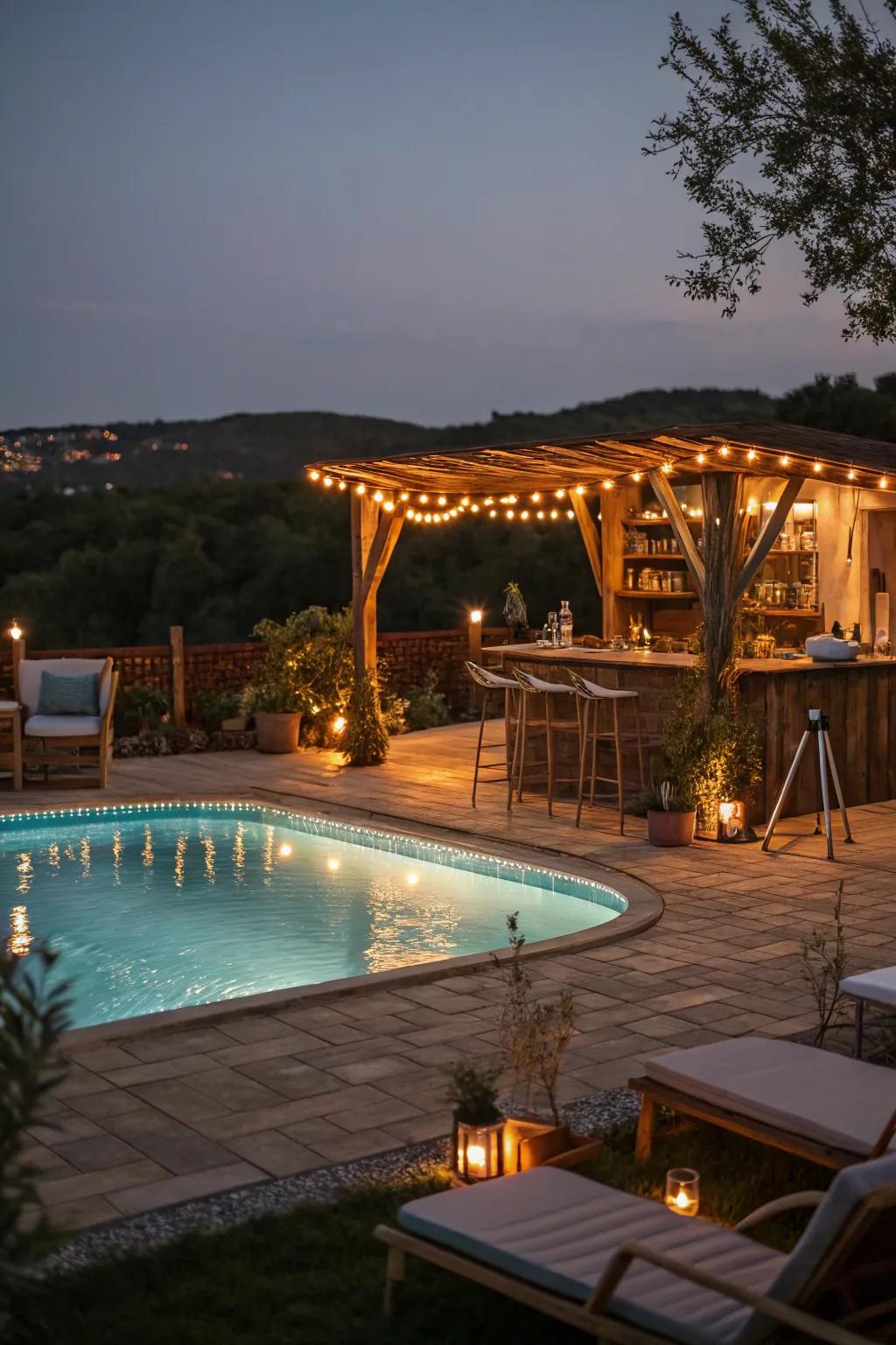Nighttime lights enhance the magic of your poolside experience after dark.