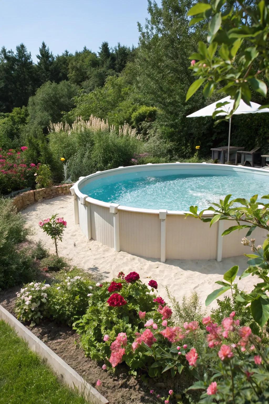 Sand crafts a gentle, inviting base for your pool.