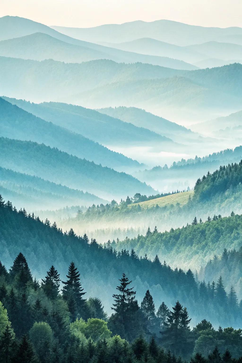 An abstract watercolor countryside featuring tranquil colors.