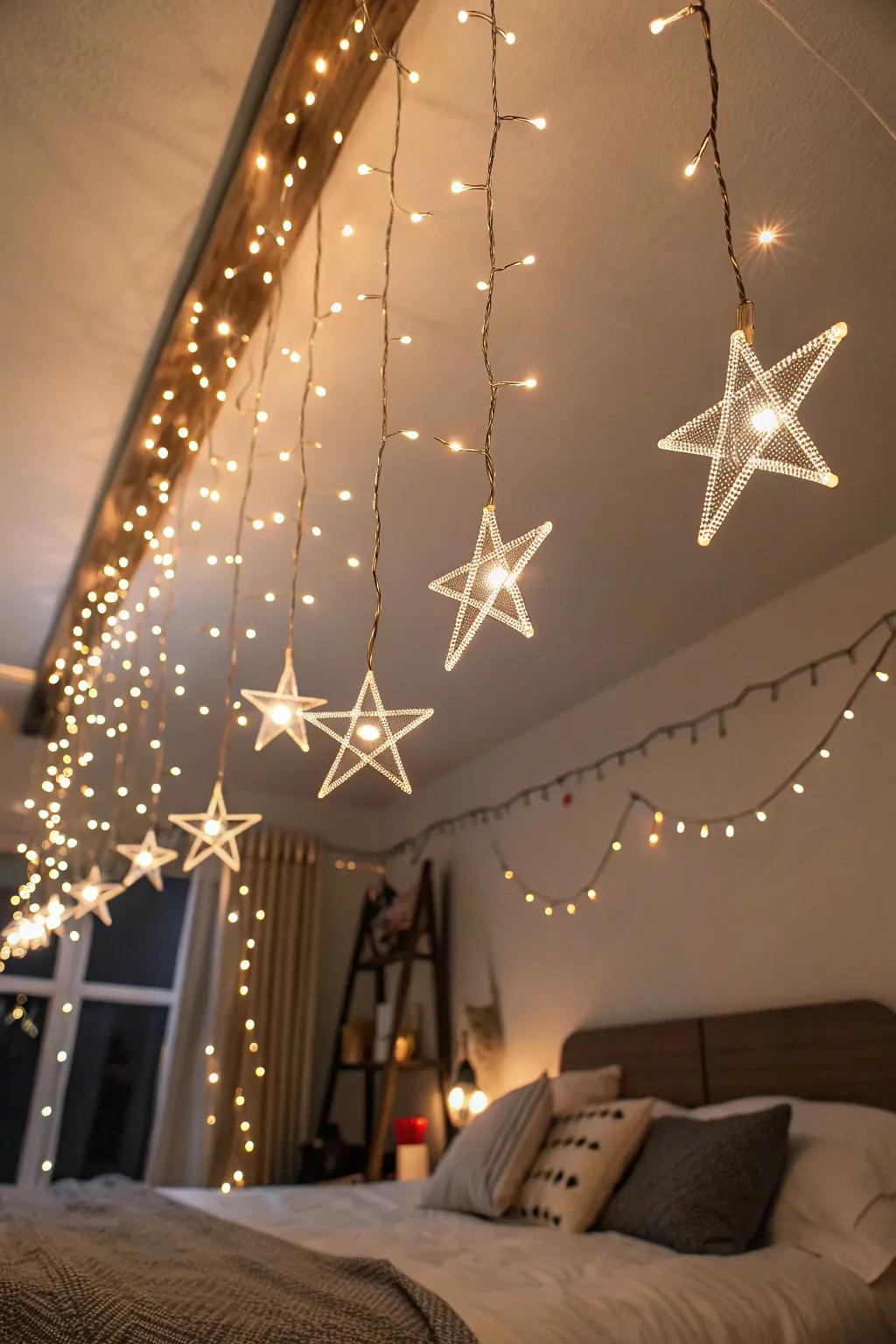 Sleep under a sky of stars with ceiling fairy lights.