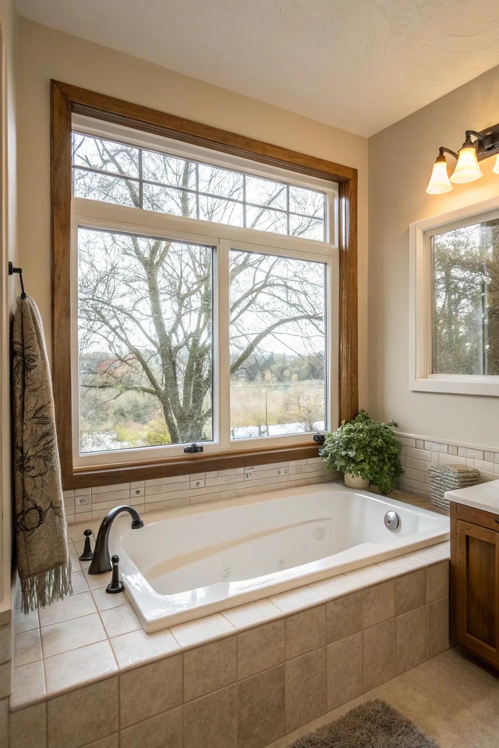 Let sunlight enrich your alcove bathtub area.