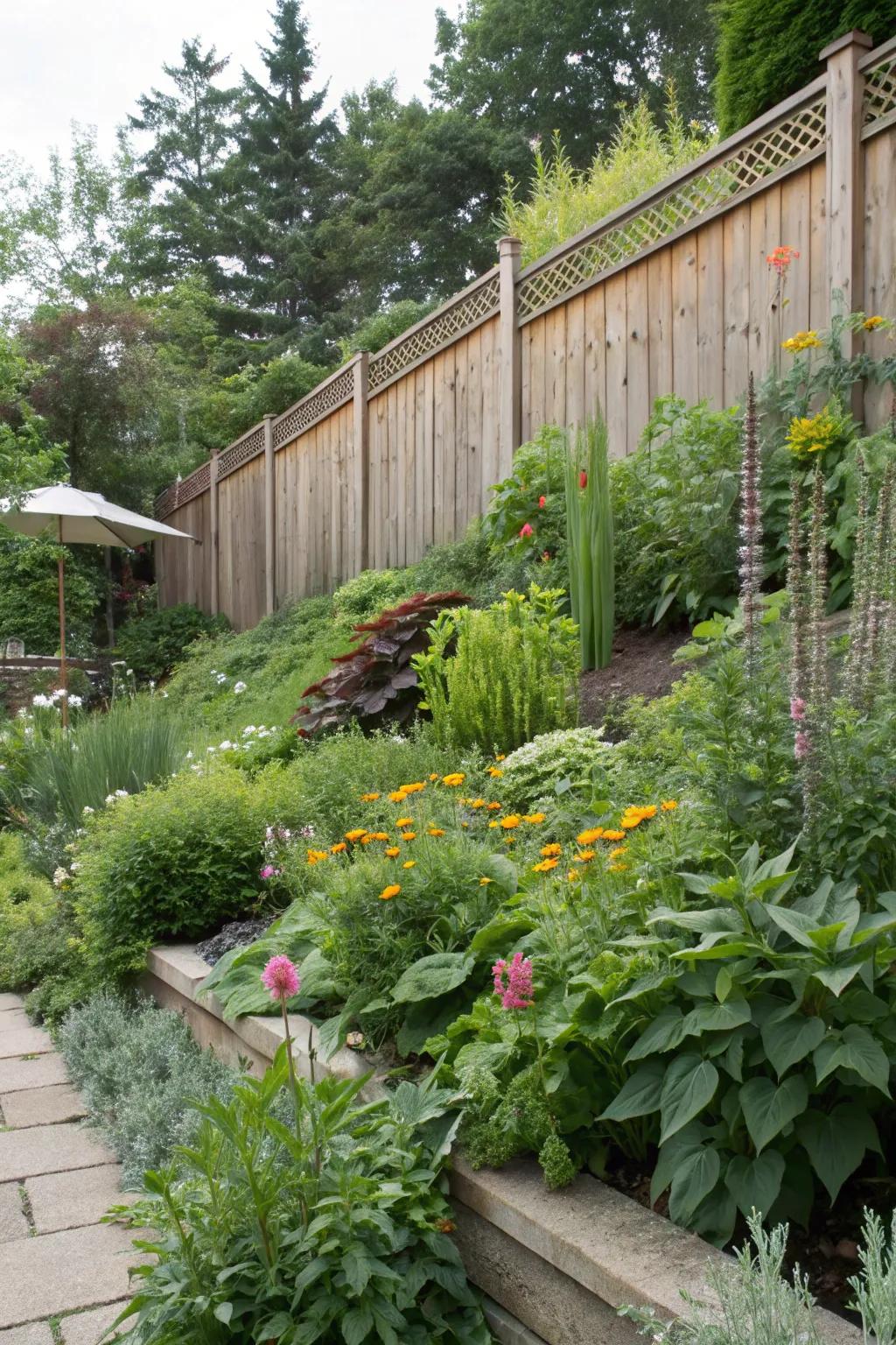 Layered greens contribute dimension and intrigue.