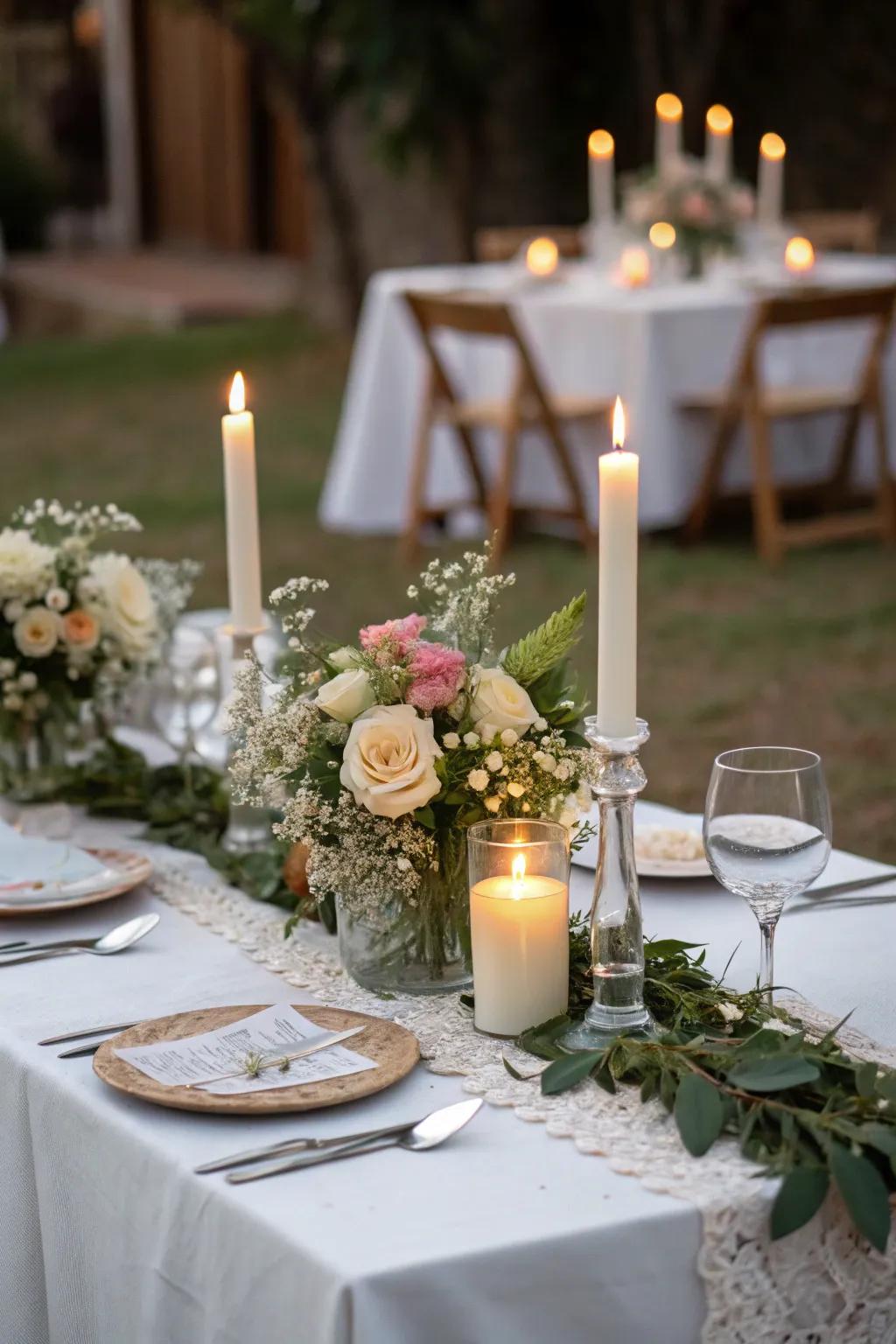 Elegant table settings with minimalistic centerpieces.