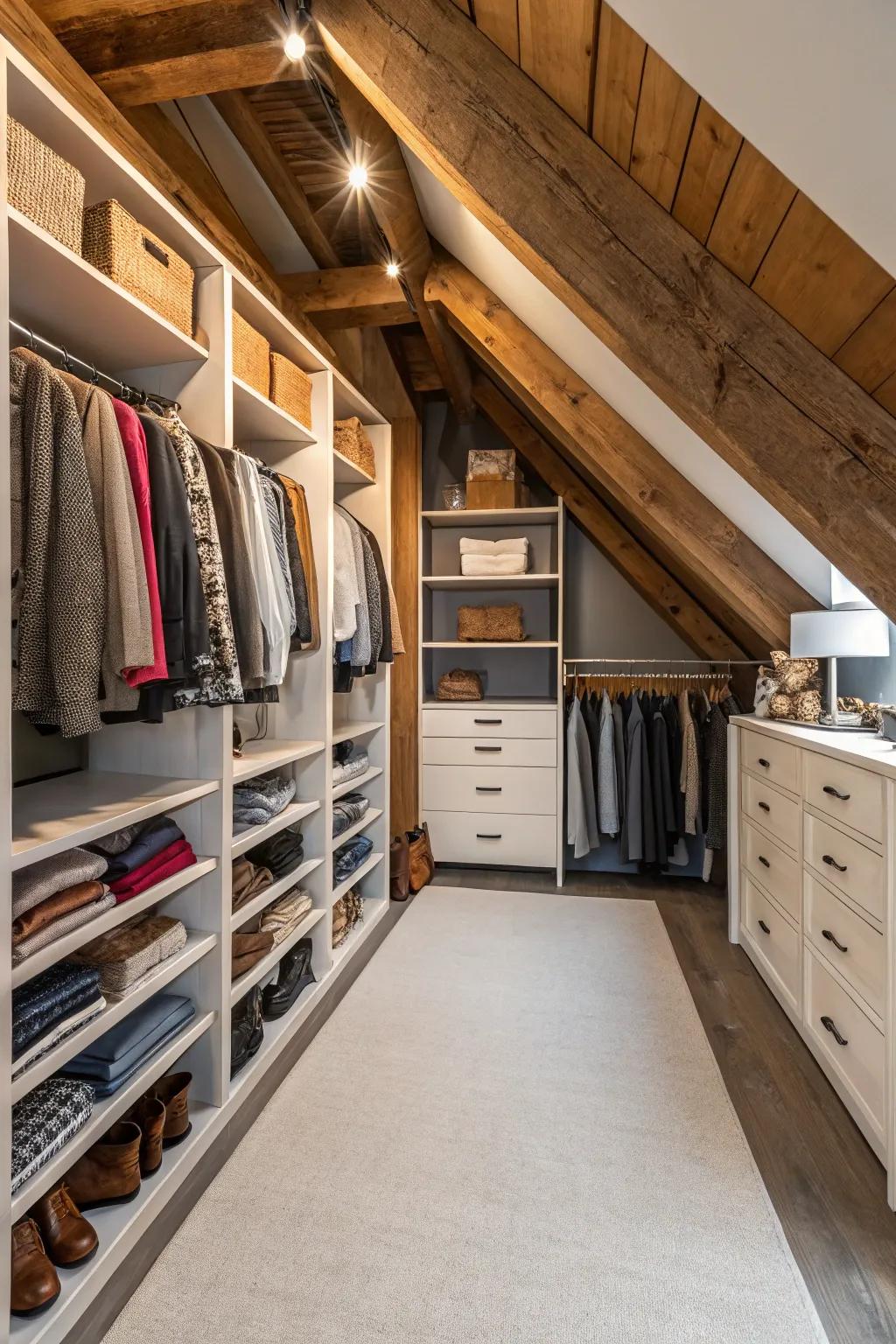 Your attic can be the perfect spot for a spacious walk-in closet.