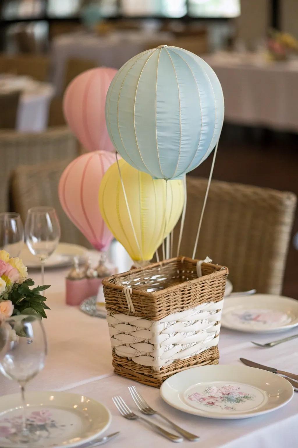 A whimsical sky-high centerpiece captures everyone's attention.