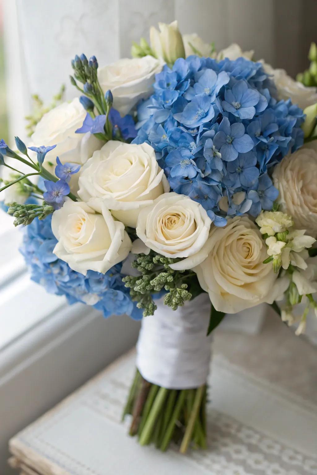 Sky hydrangeas contribute a burst of hue to your nuptial flowerings.