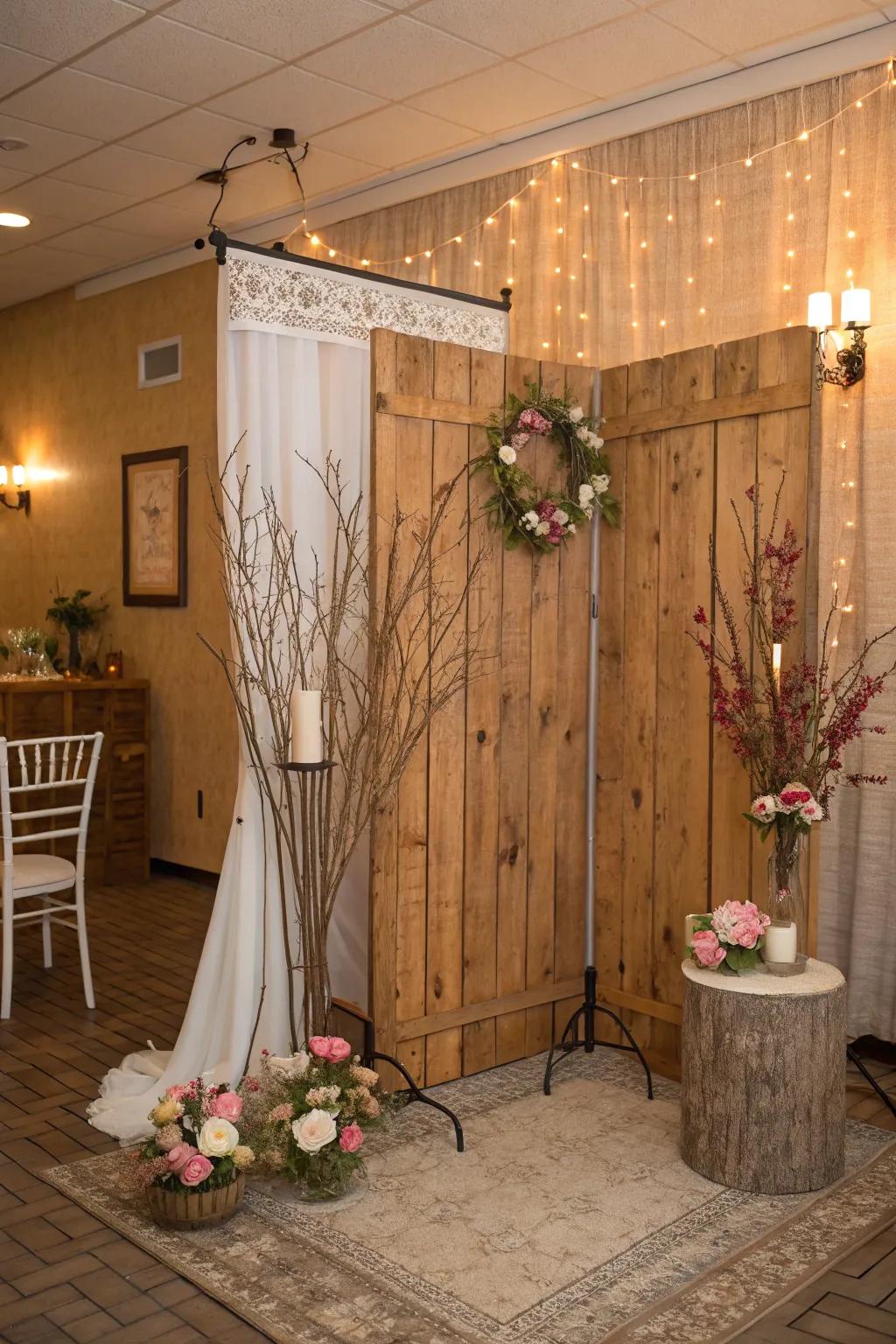 Earthy wood features bring warmth to the baby shower design.
