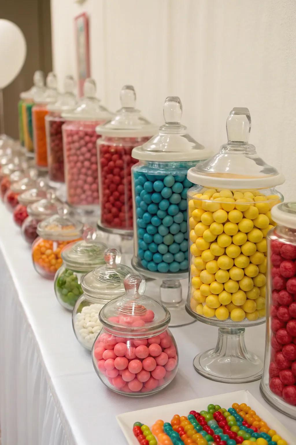 A selection of sweet treat containers displaying sweets in matching colors.