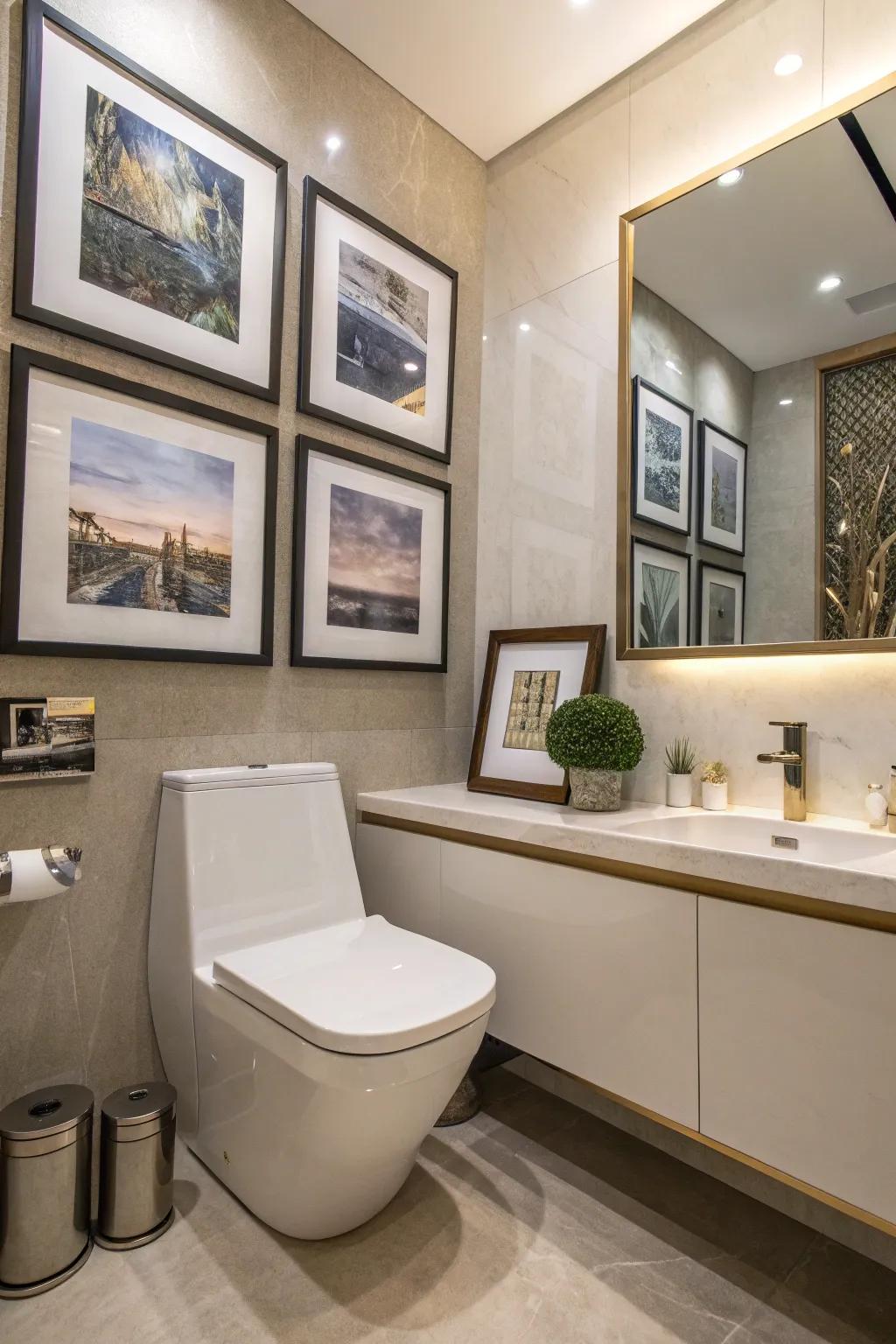 Customized artwork enriching the character of the bathroom.