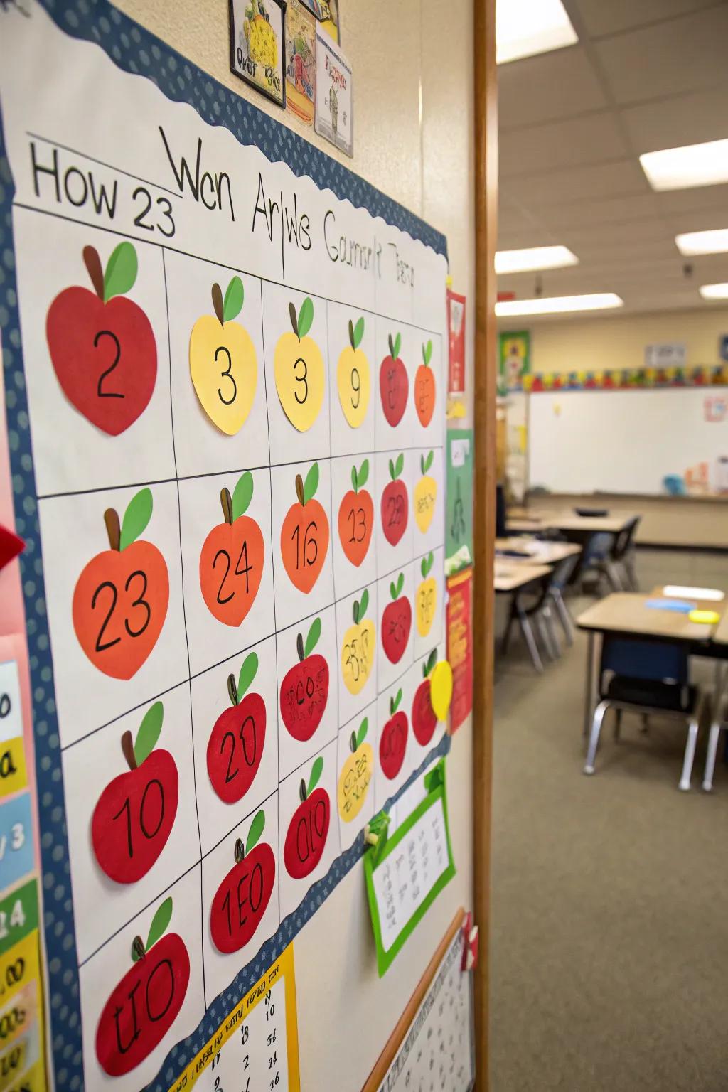 Engage students with an interactive apple counting game.